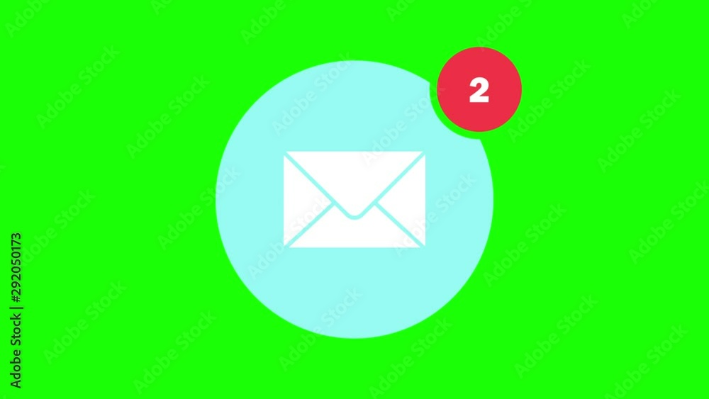 Email notification icon on green screen. Message inbox symbol. Email counter up to 100. Email alert count on chroma key.They sent a lot of emails to the mailbox.  Spam concept. Flat design animation