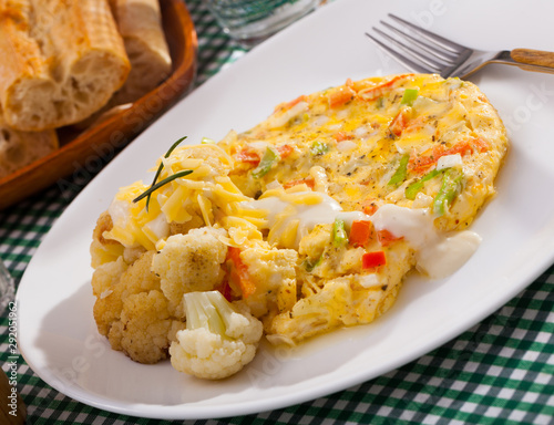 Baked omelet with cauliflower on a plate
