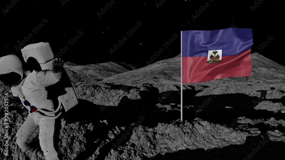 astronaut planting Haiti flag on the moon.