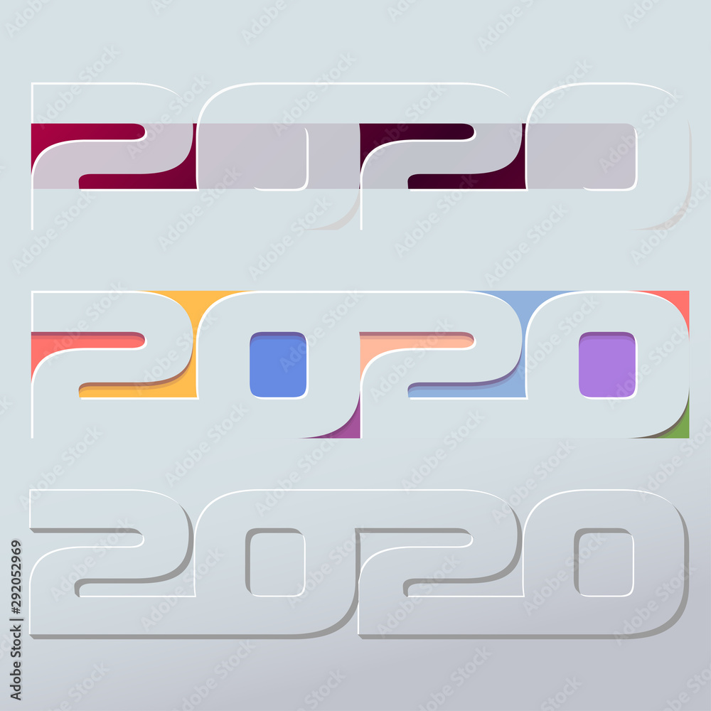 Happy 2020 New Year colour banner in paper style. Holiday flyer. Vector Happy 2020 New Year colour banner in paper style. Holiday flyer. Vector