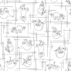 Fotobehang Luiaards patronen Babyluiaards in zwart-wit lijntekening  © Dasha D