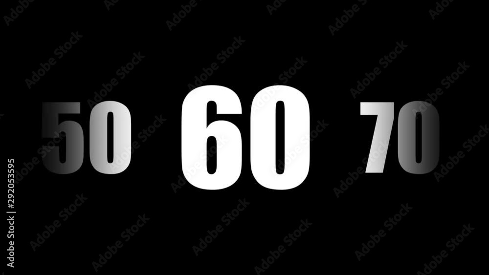  Decades in transition from 100 to 0. Countdown of white numbers on black background. The passage of time or back to the past concept. It represents a century in history. Minimalist and flat animation