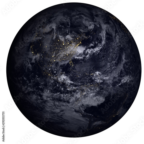 Fototapeta Naklejka Na Ścianę i Meble -  High detailed Dark Planet Earth at night of solar system with atmosphere isolated. Science fiction. Elements of this image were furnished by NASA.