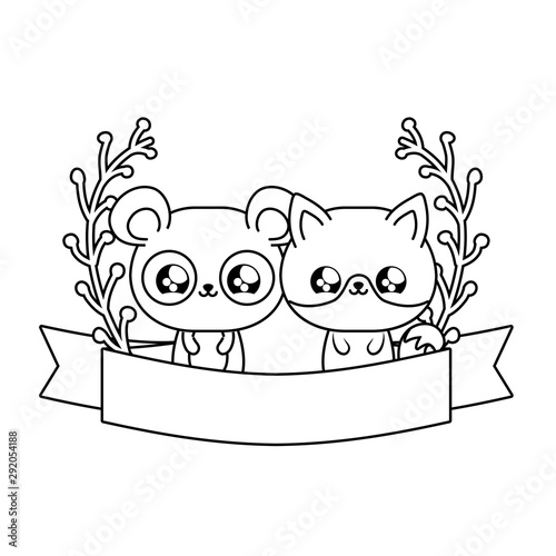 cute fox with panda bear baby animals kawaii