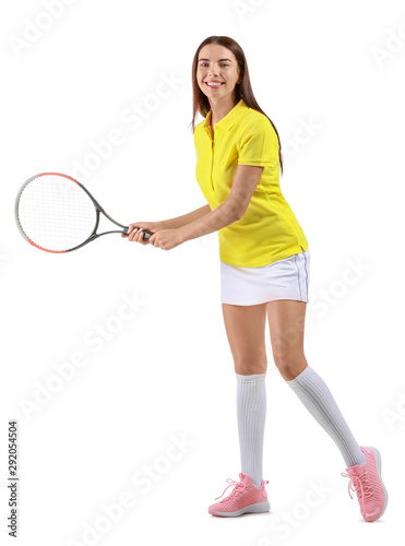 Beautiful tennis player on white background © Pixel-Shot