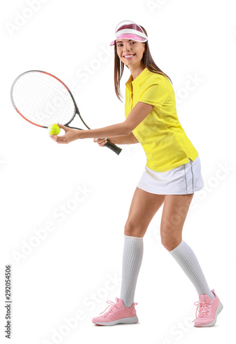 Beautiful tennis player on white background © Pixel-Shot