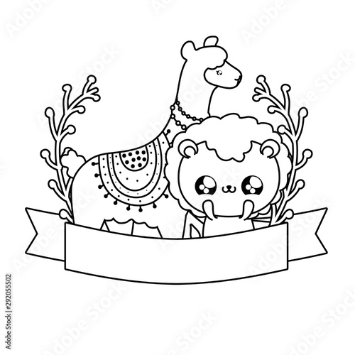 cute lion with alpaca baby animals kawaii