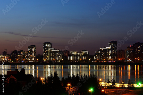 Kazan  Russia - September 4  2019. Kazan at night. View of the Novo-Savinovsky district. Houses on Sibgat Hakim Street.