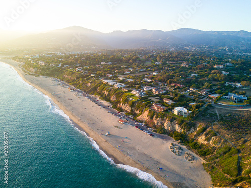 Malibu coast beach town landscape drone views