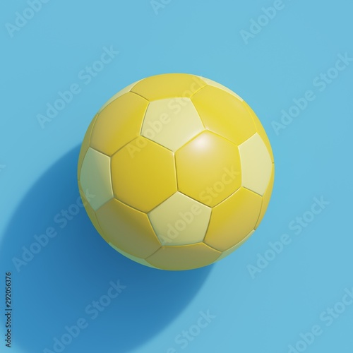 Yellow football on blue background color top view. minimal sport idea. 3D Render.