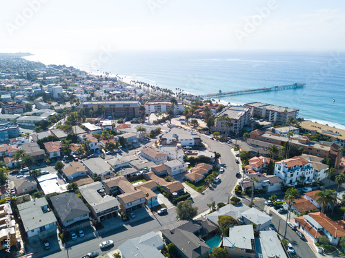 San Clemente, California beach town ocean pier drone views