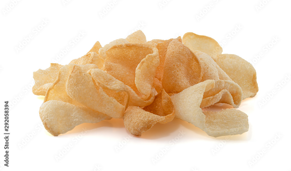 Shrimp rice crackers in thai food isolated on white background, cornflakes, crisp rice,Thai snack. Shrimp rice crackers in thai food isolated on white background, cornflakes, crisp rice,Thai snack.