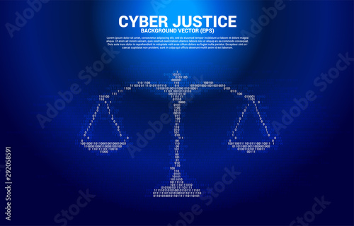 Justice scale from one and zero binary code digit matrix style. Background Concept of cyber social judgment