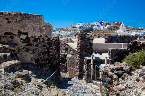 Ruins of the Castle of Akrotiri also known as Goulas or La Ponta, a former Venetian castle on the island of Santorini