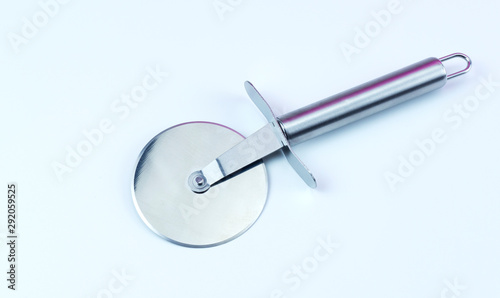 Pizza cutter on white background, Concept Kitchen in the restaurant, Front view Blank for design..