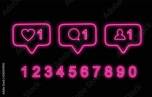 Neon pink instagram counter bubble vector set 