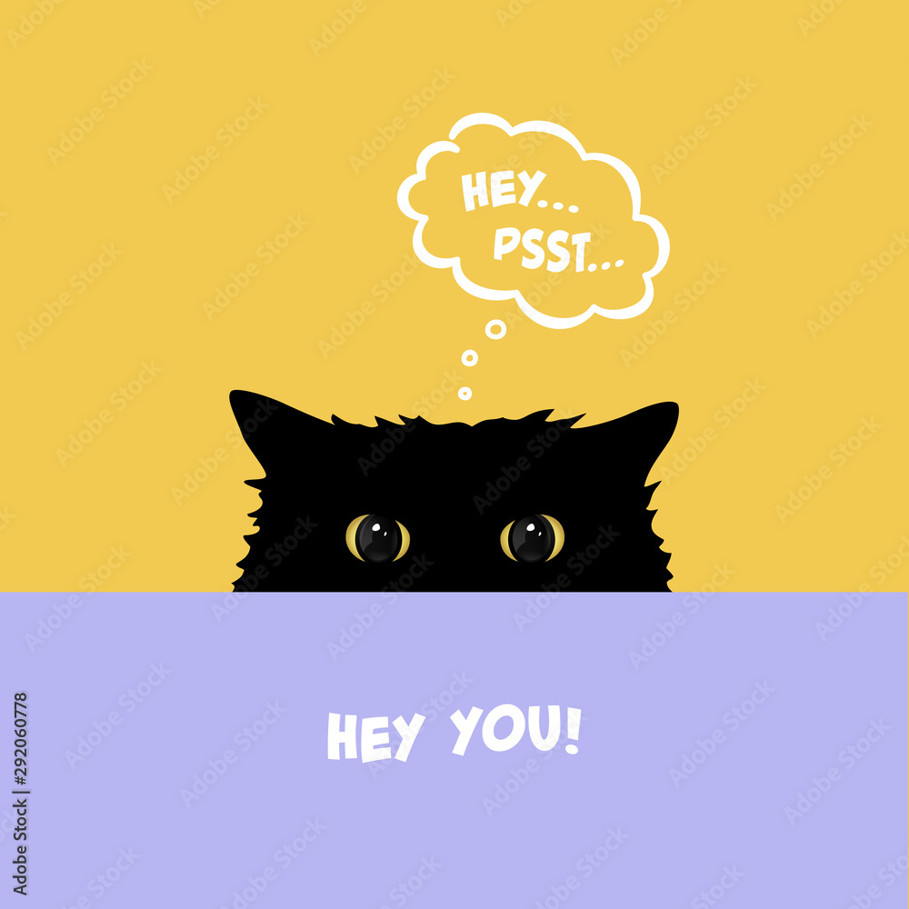 custom made wallpaper toronto digitalBlack cat playing Hide and Seek. Cute cat with yellow eyes peeking over table. Flat illustration with comic dialog cloud with psst text. Vector Illustration.