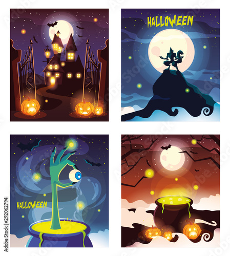 set of cards with halloween scenes