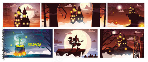 set of cards with halloween scenes