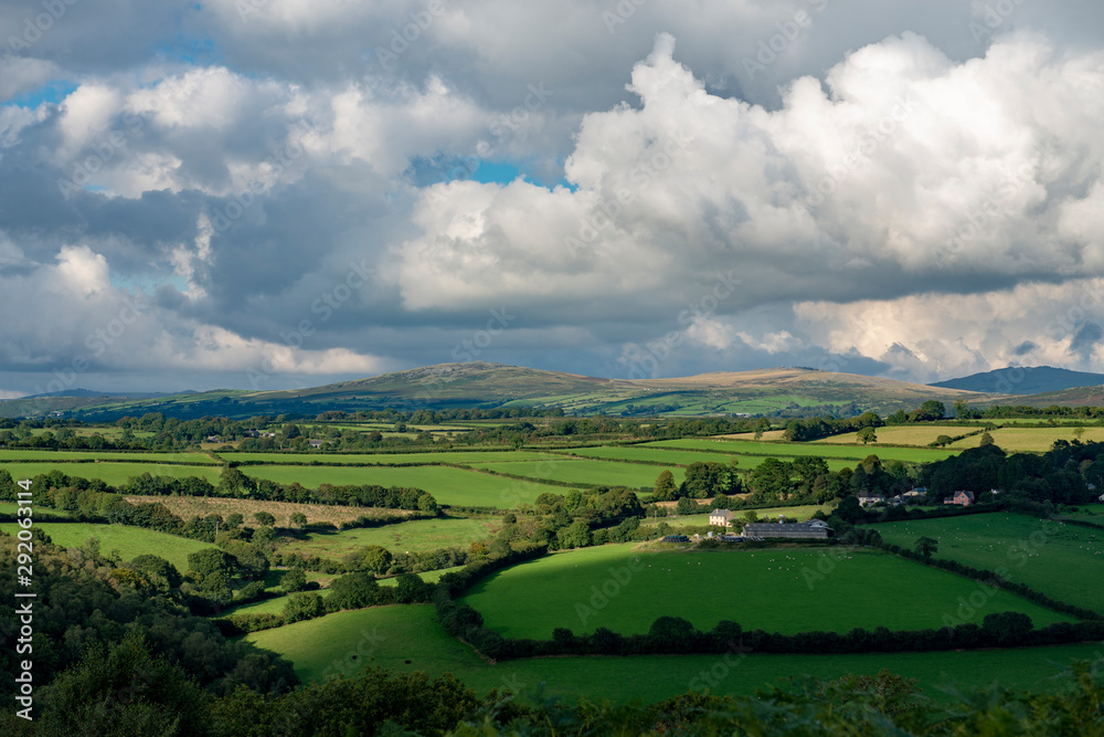View across Dartmoor in Devon on a cloudy day in autumn