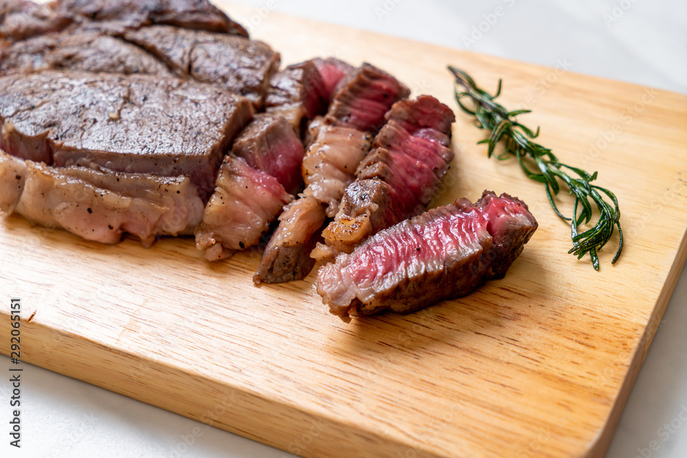Grilled medium rare beef steak
