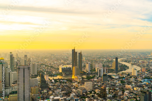 Bangkok cityscape with beautiful exterior of building and architecturein in Thailand © topntp