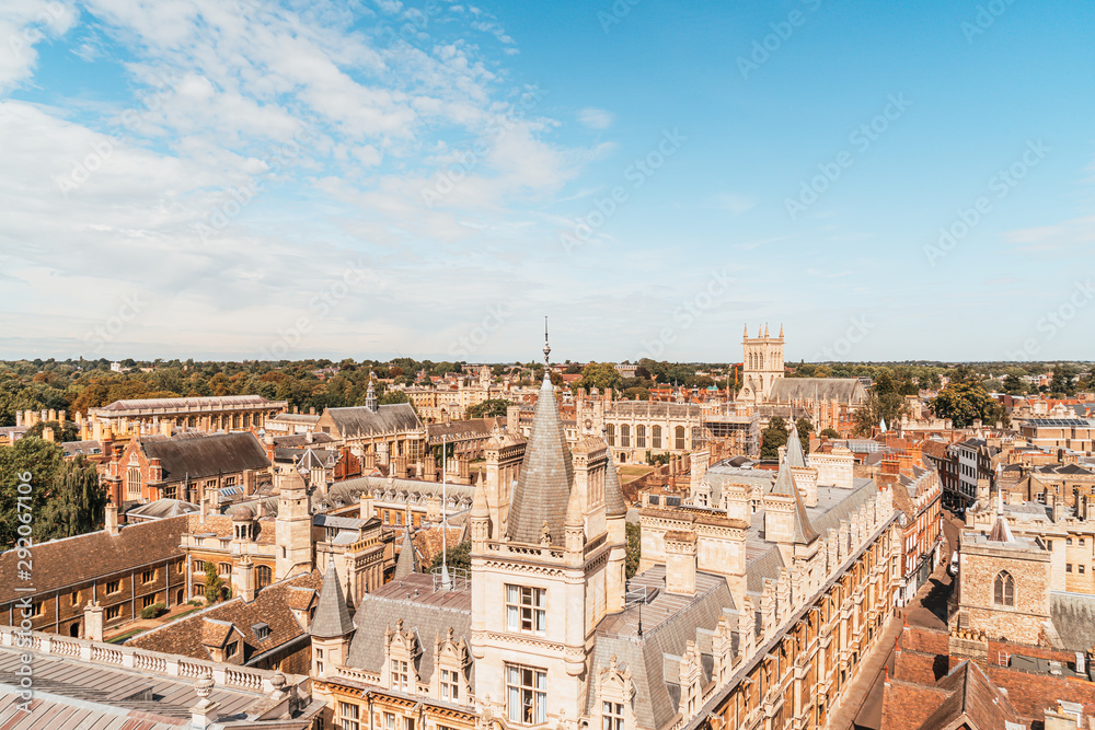 High angle view of the city of Cambridge, UK
