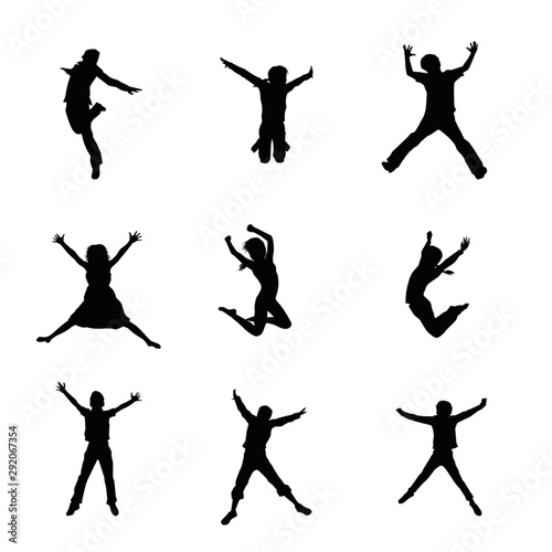 Happy Kids Jumping Silhouettes