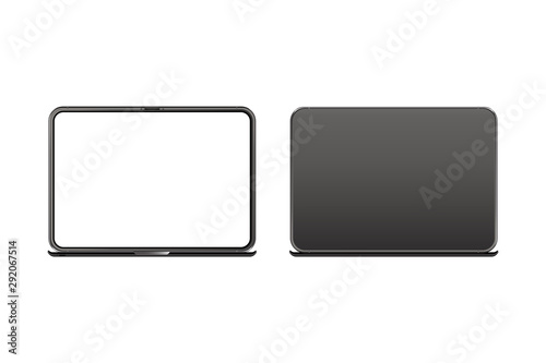 Mock-up of realistic Laptop. Front side with screen and back side isolated on white background with shadow. Flat vector illustration EPS 10.