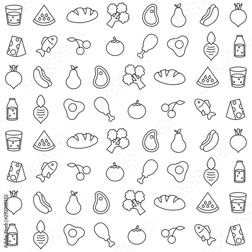 food fruit vegetable seamless doodle pattern background template outline icon vector illustration