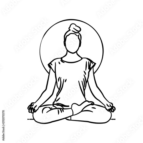 Young woman doing Yoga Sukhasana easy pose. Also known as half lotus position. 