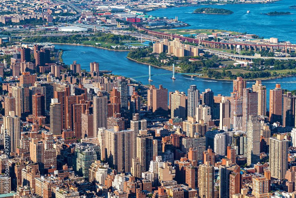 Aerial view of the skyscrapers of in Manhattan, New York City