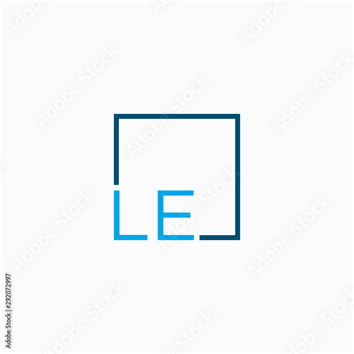 LE Logo design with square frame line art. business consulting concept. studio,room,group icon - vector