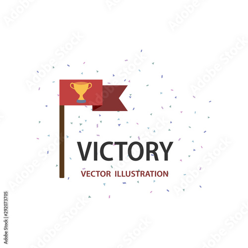 Vector flat the red flag and gold trophy. Success illustration. celebrate for goal achievement. Business concept. Winning of competition design. mission complete.