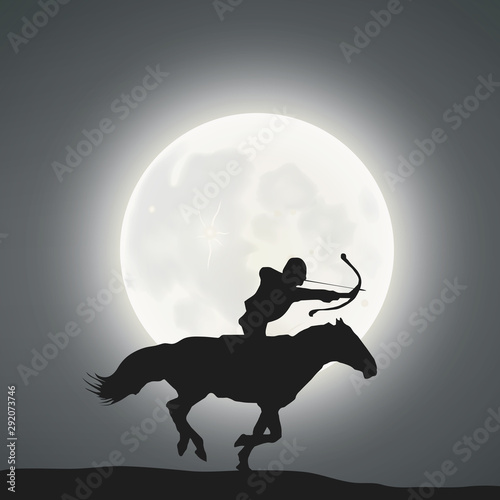 A Mounted Archer Under The Moonlight photo