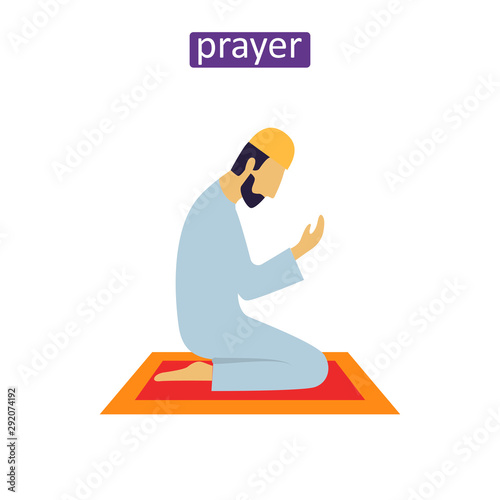 Male prayer flat icons set.