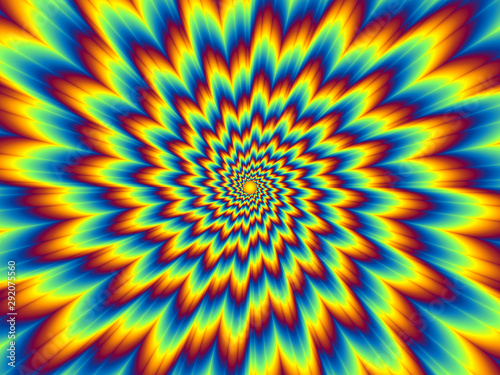 Pulsing fiery flower. Optical illusion of movement.