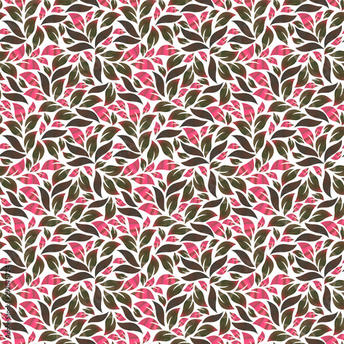 Seamless pattern of red and green leaves on white background. Design for wallpaper, fabrics, posters