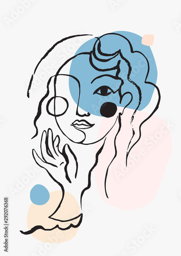 Modern continuous line art in cubism style with geometric shapes