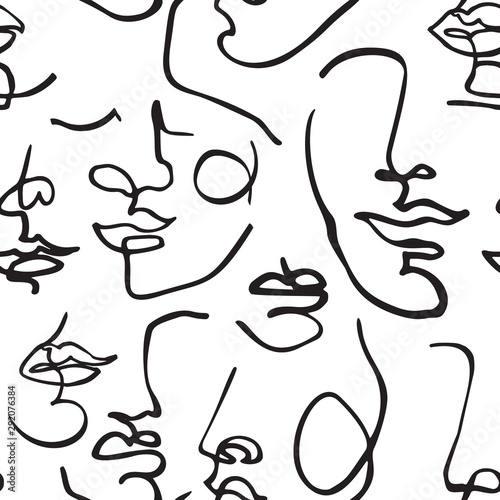 Modern continuous line art in cubism minimal style