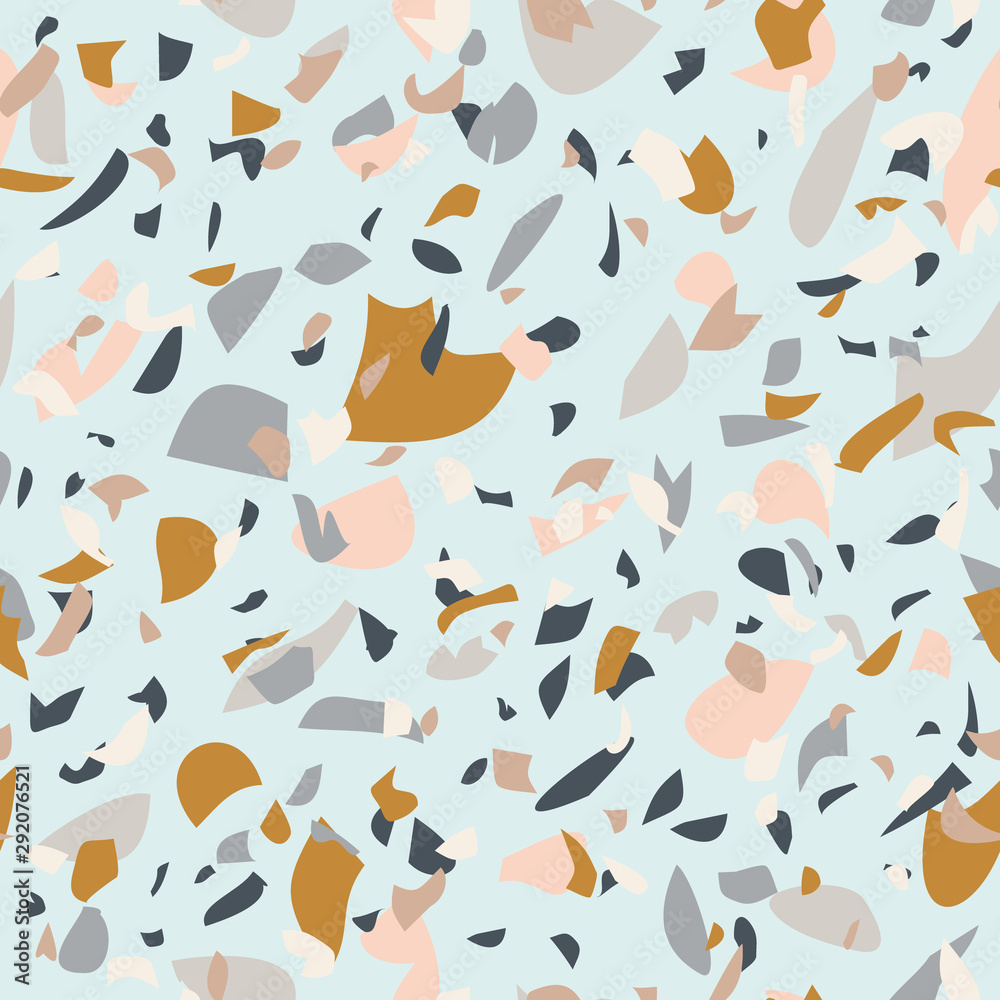 Terrazzo flooring texture seamless pattern. Abstract geometric shapes background