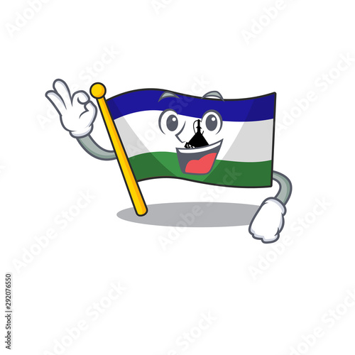 Okay flag lesotho hoisted on cartoon pole