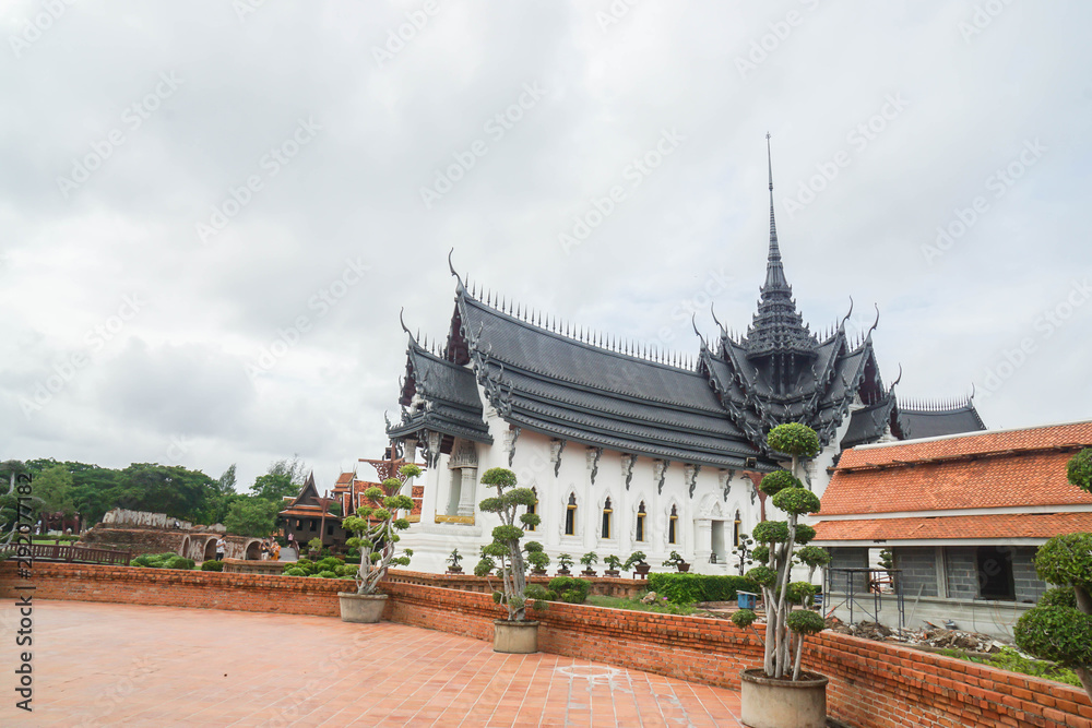 Fototapeta premium Samutprakarn / Thailand - August 12 2019: beautiful vintage palace in museum of Ancient City for tourist study