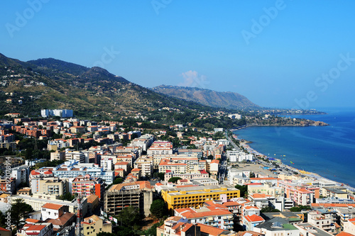 Beautiful view of Cefalu town from the Rocca di Cefalu in the early morning. Sicily, Italy © Talulla