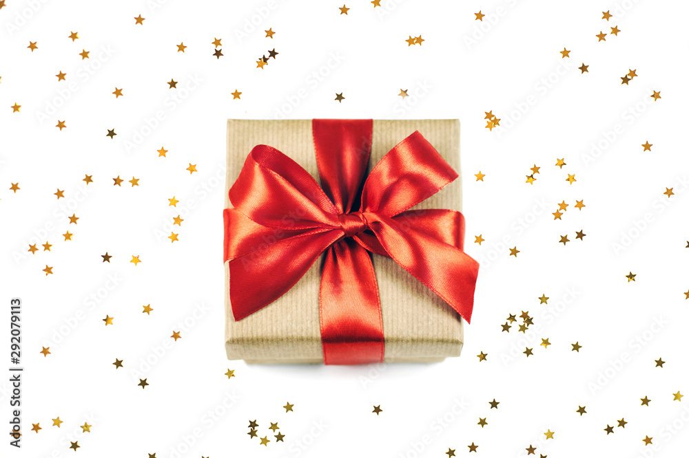 Christmas gift box isolated on white sparkling background. Christmas gift box isolated on white sparkling background.