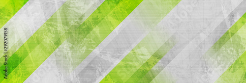 Tech green stripes on abstract grey grunge corporate header banner. Vector background