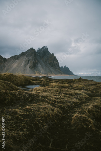 dark mountain on coast
