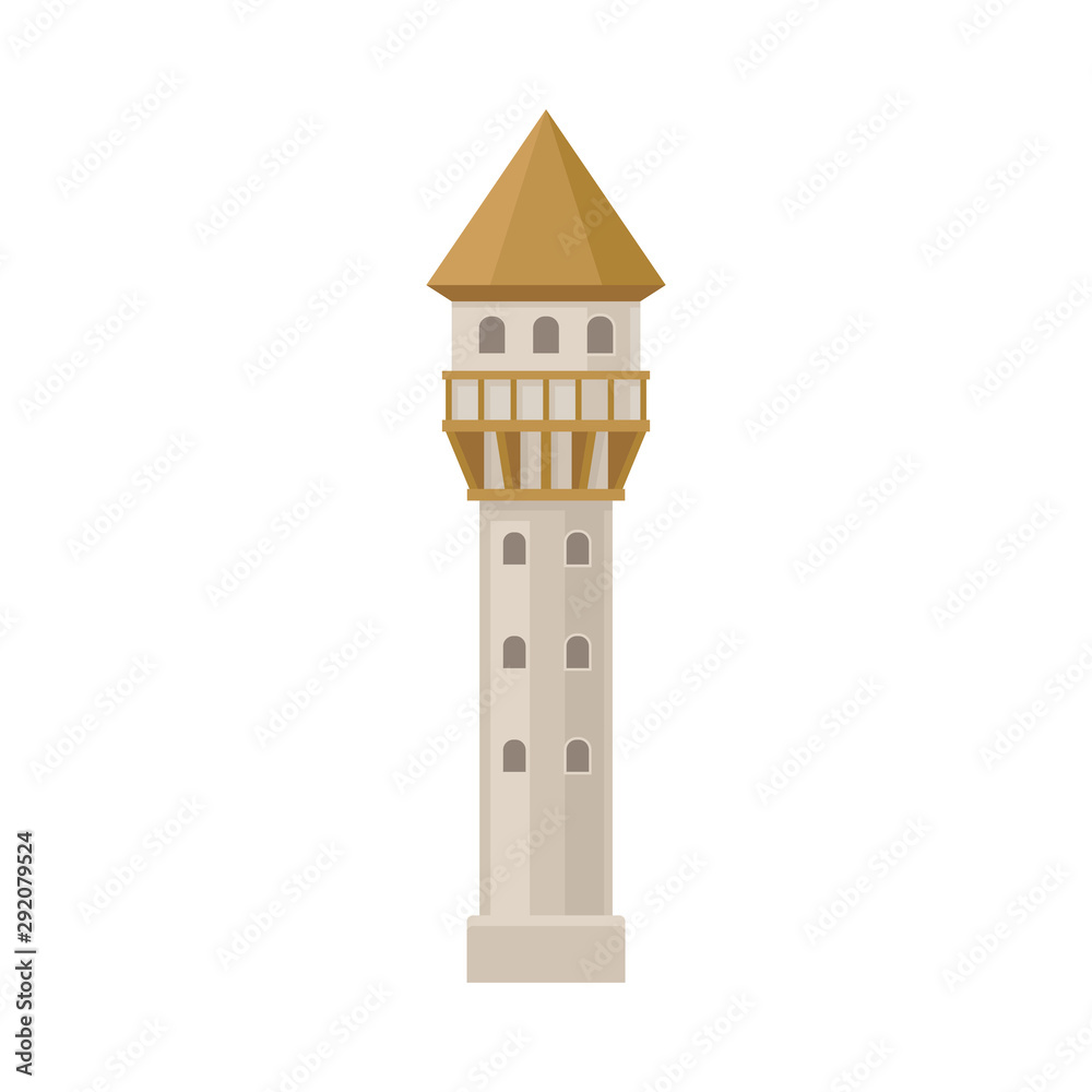 Narrow tower of the castle. Vector illustration on a white background.