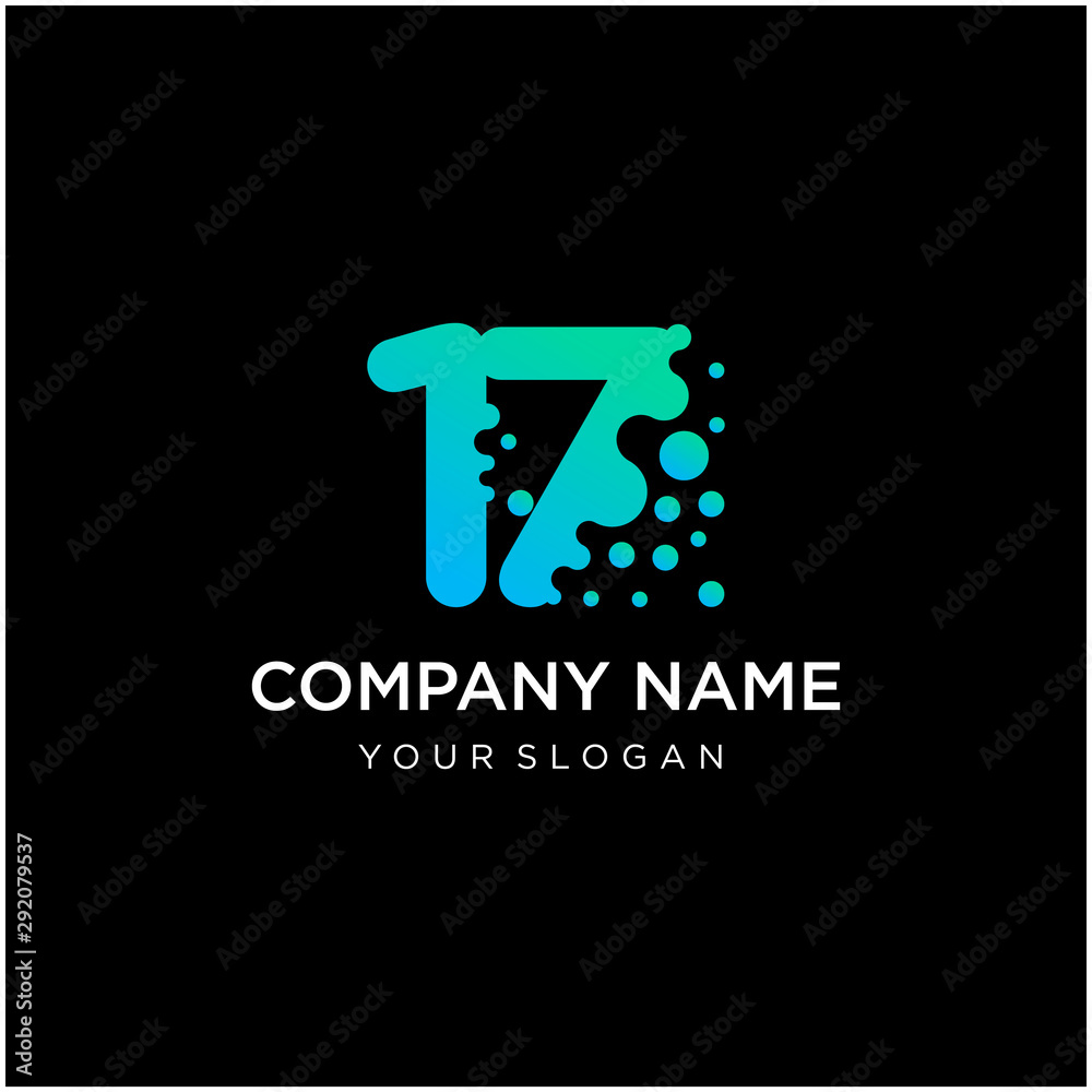 Number 17 with dot shape. molecule and Lab Logo Design Element. perfect for technology,software, network and science brand. Liquid gradient shape, Alphabet ecology with water and dew drops. - vector Number 17 with dot shape. molecule and Lab Logo Design Element. perfect for technology,software, network and science brand. Liquid gradient shape, Alphabet ecology with water and dew drops. - vector