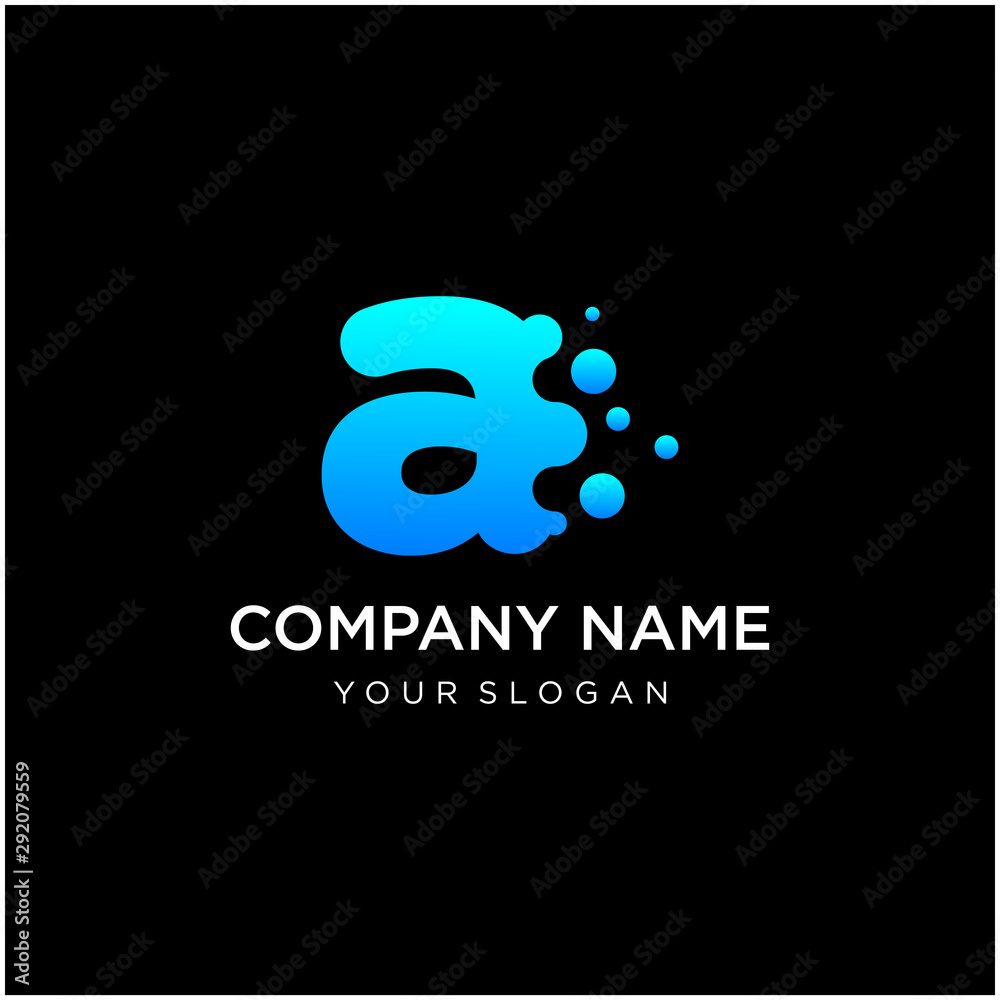 Letter a with dot shape. molecule and Lab Logo Design Element. perfect for technology,software, network and science brand. Liquid gradient shape, Alphabet ecology with water and dew drops. - vector